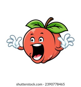 vector cartoon, character, and mascot of a peach with surprised expression face.