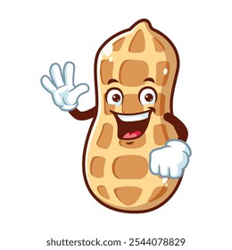 vector cartoon, character, and mascot of a peanuts with wave hand.