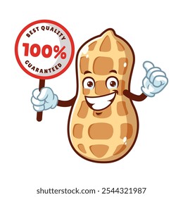 vector cartoon, character, and mascot of a peanuts holding guaranteed signboard.