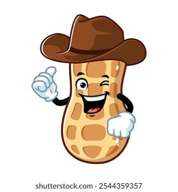 vector cartoon, character, and mascot of a peanuts wearing cowboy hat.