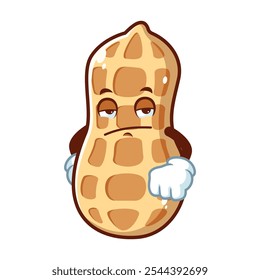 vector cartoon, character, and mascot of a peanuts with bored expression face.