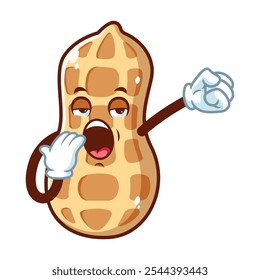 vector cartoon, character, and mascot of a peanuts with yawning expression face.