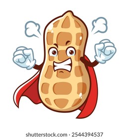 vector cartoon, character, and mascot of a peanuts superhero with angry expression face.