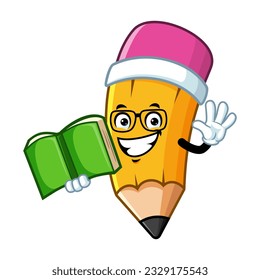 vector cartoon, character, and mascot of a pencil holding book.