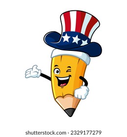 vector cartoon, character, and mascot of a pencil wearing uncle sam hat.