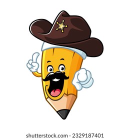vector cartoon, character, and mascot of a pencil wearing sheriff hat.