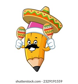 vector cartoon, character, and mascot of a pencil holding maracas.