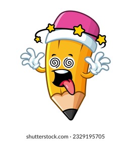 vector cartoon, character, and mascot of a pencil with dizzying expression face.