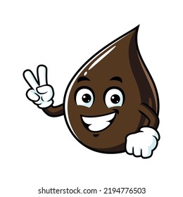 vector cartoon, character, and mascot of a petroleum oil drop with two finger.