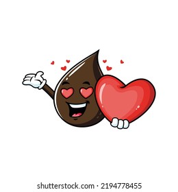 dibujos animados vectores, personajes y mascota de una gota de petróleo enamora el corazón.
