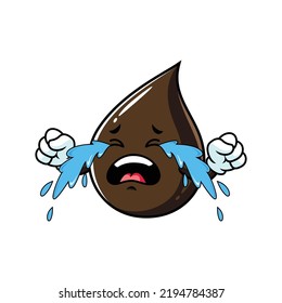vector cartoon, character, and mascot of a petroleum oil drop crying.