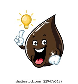 vector cartoon, character, and mascot of a petroleum oil drop get an idea.