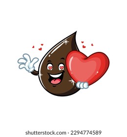 vector cartoon, character, and mascot of a petroleum oil drop holding heart in love.