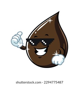 vector cartoon, character, and mascot of a petroleum oil drop with thug life style.