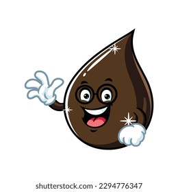 vector cartoon, character, and mascot of a petroleum oil drop wearing eyeglasses with wave hand.