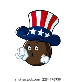 vector cartoon, character, and mascot of a petroleum oil drop wearing uncle sam hat.