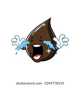 vector cartoon, character, and mascot of a petroleum oil drop with cry expression face.