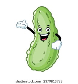 vector cartoon, character, and mascot of a pickle with welcome pose.