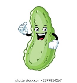 vector cartoon, character, and mascot of a pickle with thumbs up hand.