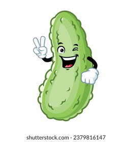 vector cartoon, character, and mascot of a pickle with two finger.