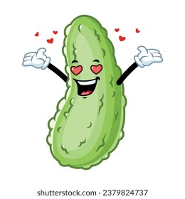 vector cartoon, character, and mascot of a pickle in love.
