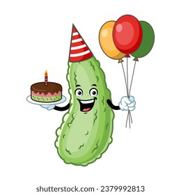 vector cartoon, character, and mascot of a pickle birthday party.