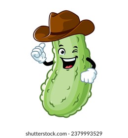 vector cartoon, character, and mascot of a pickle wearing cowboy hat.