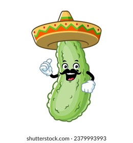 vector cartoon, character, and mascot of a pickle wearing sombrero hat.