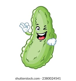 vector cartoon, character, and mascot of a pickle with ok pose.