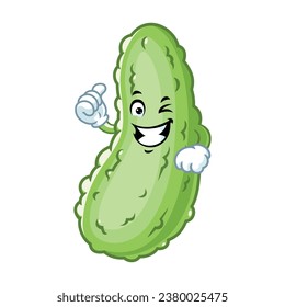 vector cartoon, character, and mascot of a pickle with thumbs up hand.