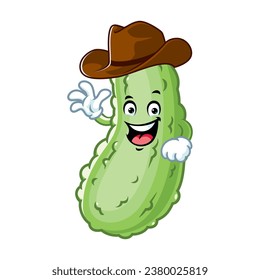 vector cartoon, character, and mascot of a pickle wearing cowboy hat.