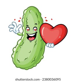 vector cartoon, character, and mascot of a pickle holding heart in love.