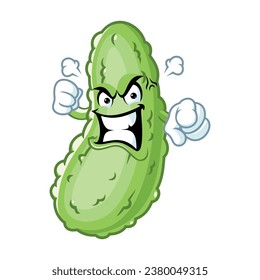 vector cartoon, character, and mascot of a pickle with angry expression face.