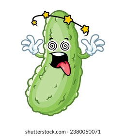 vector cartoon, character, and mascot of a pickle with dizzying expression face.