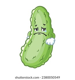 vector cartoon, character, and mascot of a pickle with sad expression face.