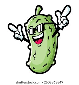 vector cartoon, character, and mascot of a pickle with eyeglasses.