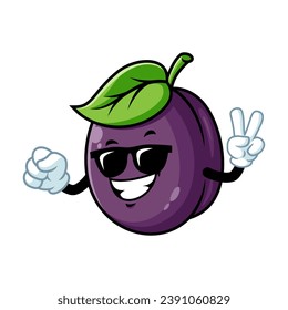 vector cartoon, character, and mascot of a plum wearing black eyeglasses.