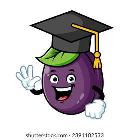 vector cartoon, character, and mascot of a plum wearing graduation hat.