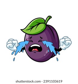vector cartoon, character, and mascot of a plum with cry expression face.