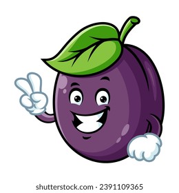 vector cartoon, character, and mascot of a plum with two finger.
