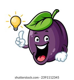 vector cartoon, character, and mascot of a plum get an idea.