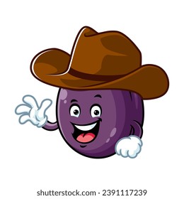vector cartoon, character, and mascot of a plum wearing cowboy hat.