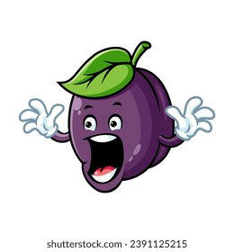 vector cartoon, character, and mascot of a plum with surprised expression face.