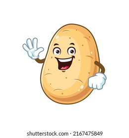 vector cartoon, character, and mascot of a potato with wave hand.