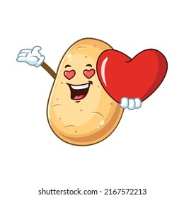 vector cartoon, character, and mascot of a potato holding a heart.