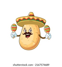 vector cartoon, character, and mascot of a potato holding maracas.