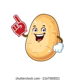 vector cartoon, character, and mascot of a potato wearing finger foam.