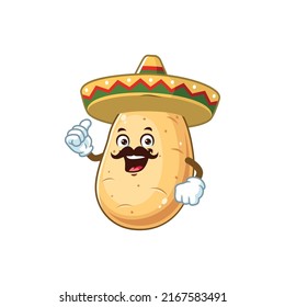Vector Cartoon, Character, And Mascot Of A Potato Wearing Sombrero Hat.