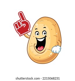 vector cartoon, character, and mascot of a potato wearing finger foam.