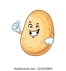 vector cartoon, character, and mascot of a potato with thumbs up hand.